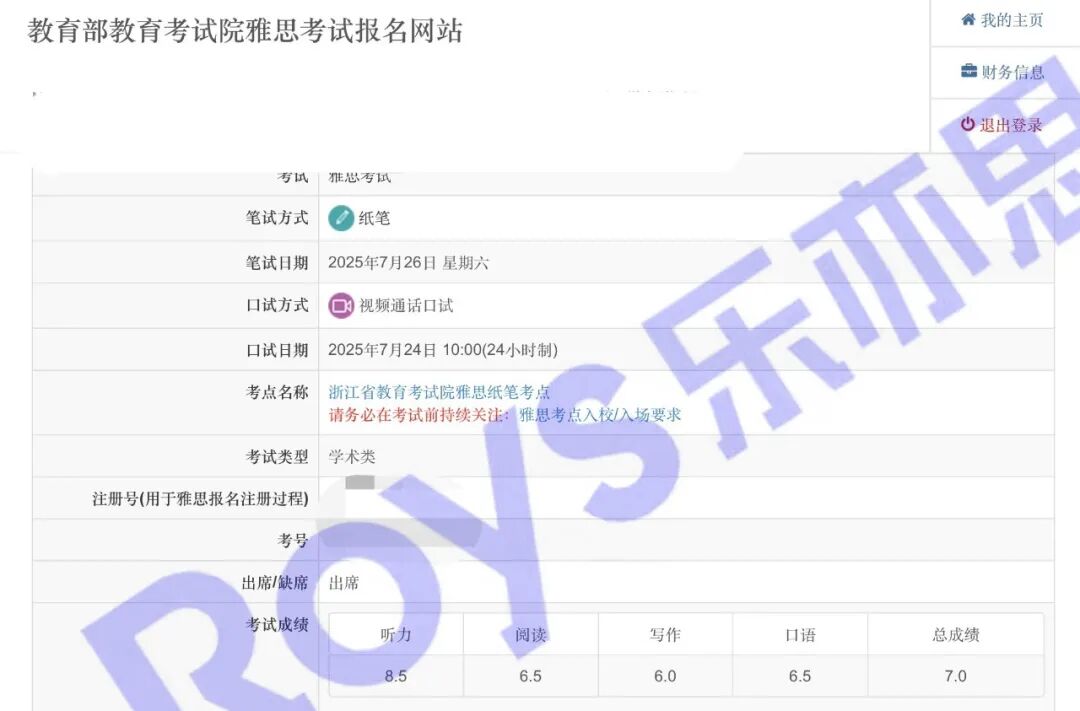 X同学雅思成绩